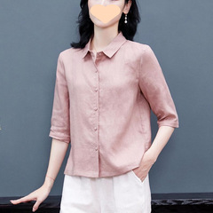あなたの潮は綿麻のシャツの新型のファッションのお母さんの服の7分の袖の亜麻の大きいサイズのゆったりしていることをまねています。