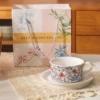 [中古风杯碟-白色百合花+礼盒装+礼品袋]