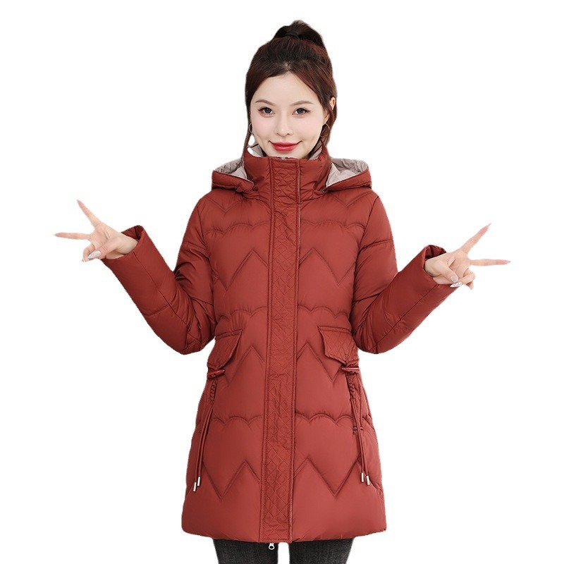 Nuevo abrigo de algodón de pluma para mujeres largo estilo coreano suelto abrigo de algodón delgado chaqueta de algodón encapuchada de tamaño grande abrigo grueso invierno
