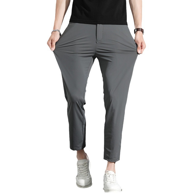 Ice Silk Thin Men's Casual Cropped Pants Summer Straight Slim-fit Men's Business Non-ironing Pants Tapered Leg Pants