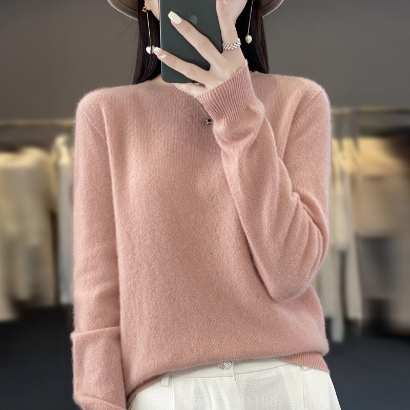 一线成衣v领针织衫女套头打底纯羊毛衫秋冬长袖毛衣短款上衣|undefined
