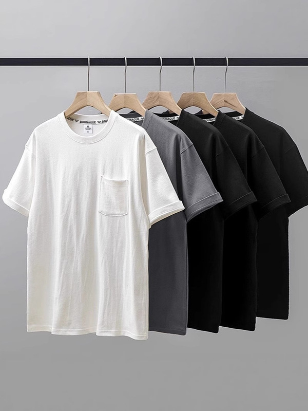 ヘビーポケット半袖Tシャツ男女兼用夏新作日本製レトロシンプル白Tカジュアルトップスボトリングシャツ|undefined