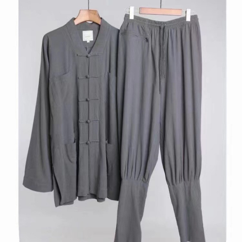 Monk's Clothing Spring and Autumn Linen Leg-Free Short Coat Suit Monk's Clothing Men's and Women's Comfortable Bhikshuni