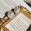 Retro fashionable brand earrings from pearl, simple and elegant design, diamond encrusted