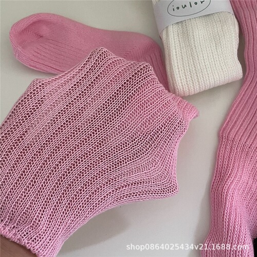 Summer high-top mesh socks, black and white thick needle and thread, long calf-length socks, mid-calf piling cotton socks for women, breathable outdoor wear
