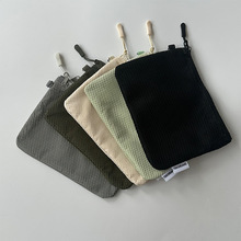 再生聚酯纤维网格收纳包加大双层拉链包便携零钱耳机杂物小收纳袋