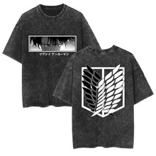 水洗复古T恤ATTACK ON TITAN进击的巨人 周边动漫 休闲棉夏季短袖