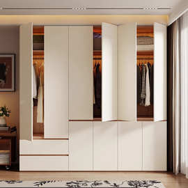 定制全屋衣柜全实木橡木胡桃色奶白色深胡桃定做免拉手平开门柜子