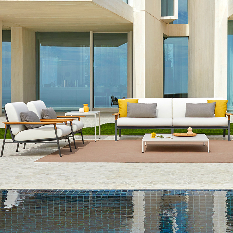 Sofá al aire libre patio villa terraza al aire libre aleación de aluminio impermeable balcón protector solar ocio seda sofá mesa de té combinación