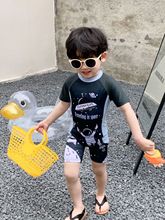 宝宝长袖防晒男童小童幼儿童连体游泳衣温泉男孩泳裤泳帽泳装沙滩