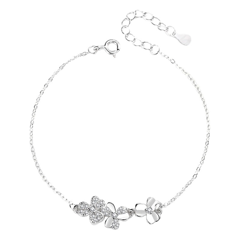 S925 pulsera de tres hojas de plata femenina estilo coreano fresco hoja de ginkgo artístico dulce regalo de joyería para novia