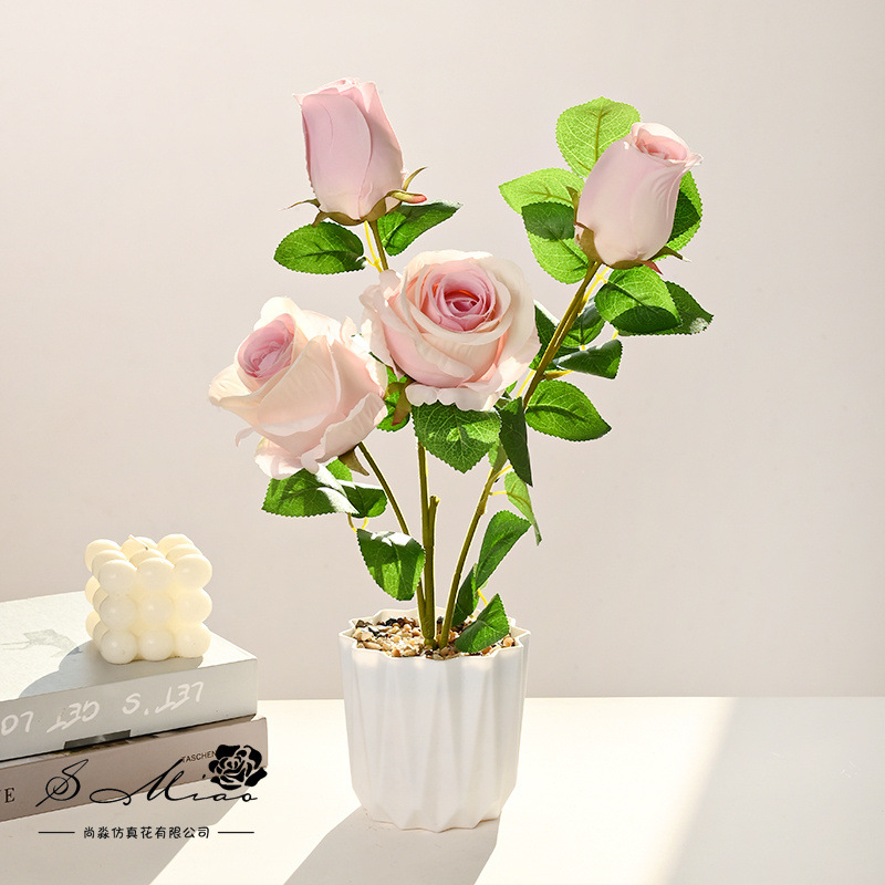 Flores falsas estilo pastoral rosa bonsai simulación flor de moda decoración creativa plantación verde artificial simulación maceta