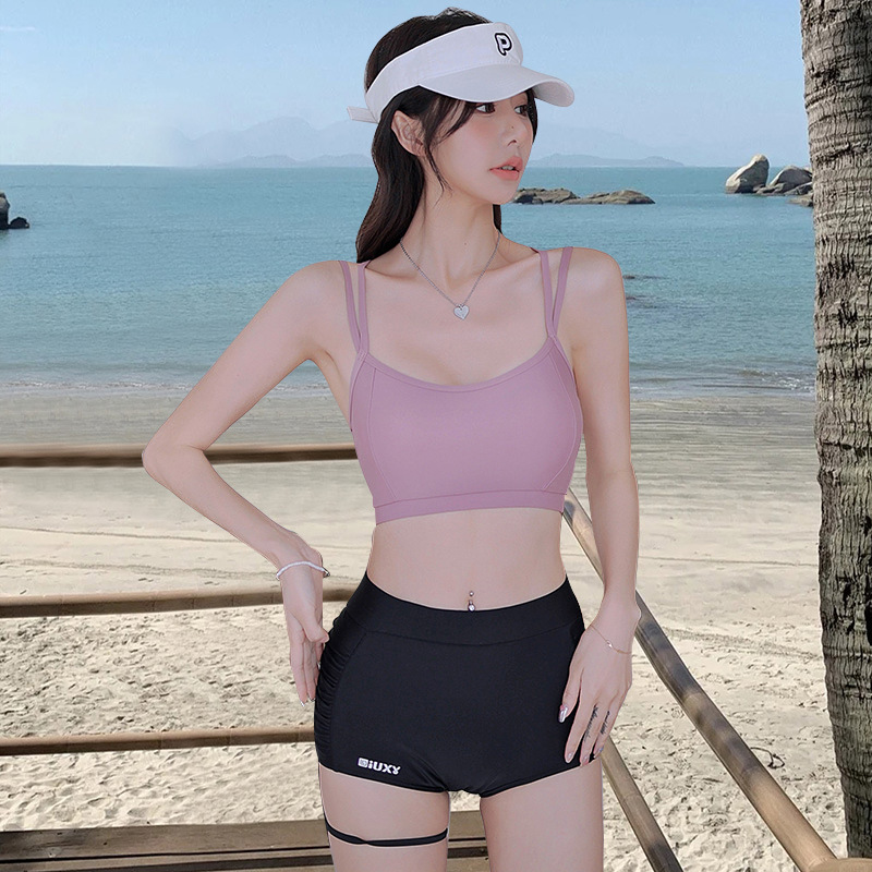 2025 nuevo trajes de baño de mujer de color sólido sexy de tres piezas para cubrir la piel delgada de mangas largas trajes de baño deportivos de protección solar