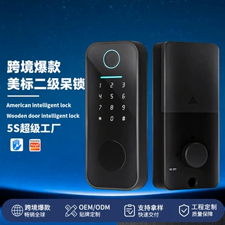 定制呆锁美式智能指纹锁全自动密码钥匙刷卡锁木玻璃门锁欧美跨境