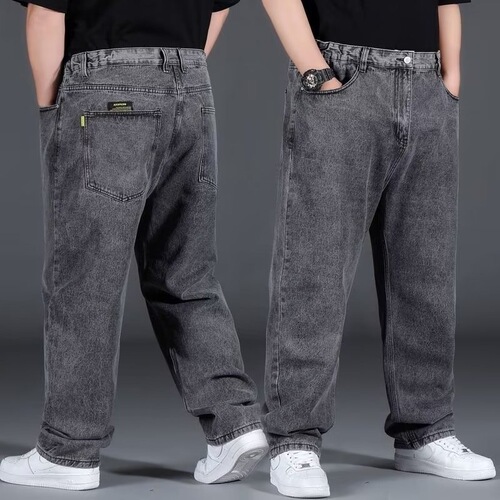 Spring, autumn and summer, fat man's oversized jeans, men's plus plus size, high waist elastic loose fat casual pants