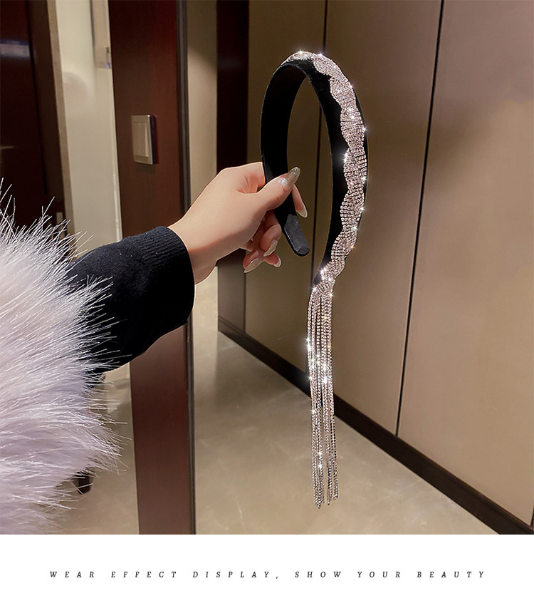 Korean Flash Drill Tassel Headband Autumn And Winter Fashion Simple Hair Accessories display picture 3
