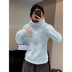 奶蓝色双面澳绒加厚拉链连帽卫衣开衫女秋冬2025新款高领上衣外套
