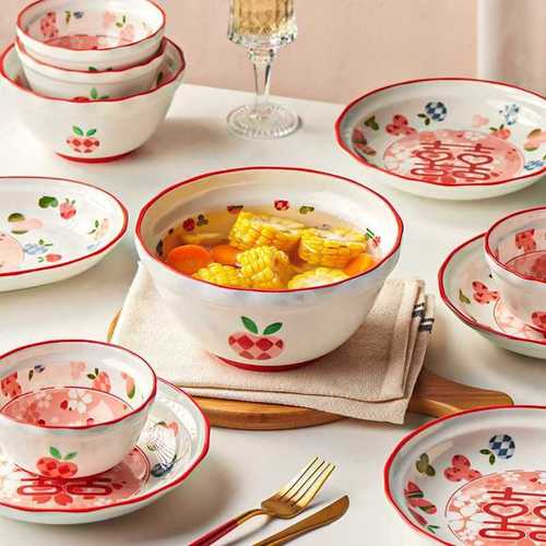 Wedding tableware set, gift box, ceramic bowl and chopsticks, wedding gift for newlyweds, dish set for home use, for besties