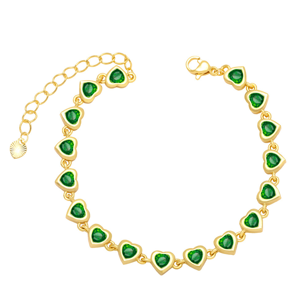 Daily Occasion Copper Material 18K Gold Plated Plating Fashion Heart Shape Copper Bracelets Inlay Zircon Copper Bracelets