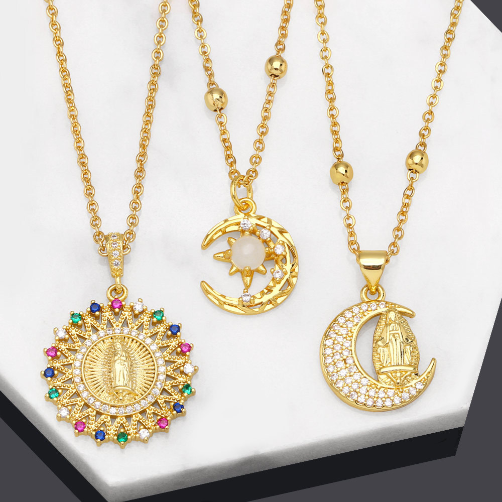 Fashion Moon Copper Pendant Necklace Inlay Zircon Copper Necklaces