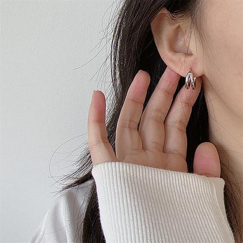 S925 silver ring ear buckle ring earrings versatile cold style earrings Korean style fashion trendy double ring accessories