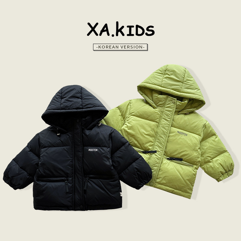 Xian'ao 2024 Winter New Children's Clothing Korean Style Versatile Hooded Boys and Girls Letter Three-proof Down Jacket