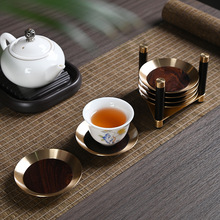 紫光檀实木纯黄铜茶杯垫杯托茶垫茶托防烫茶垫子会客高档茶具配件
