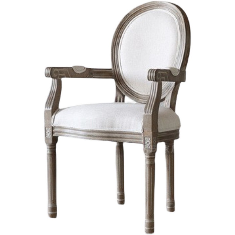 美式复古实木餐椅家用奢华型餐厅设计软包别墅橡木法式扶手椅子