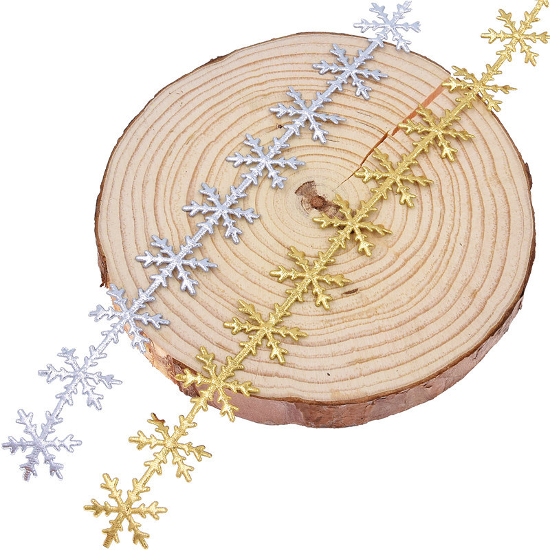Amazon piel dorada y plateada copo de nieve encaje decoración de Navidad ultrasonido en relieve cinta 10 metros