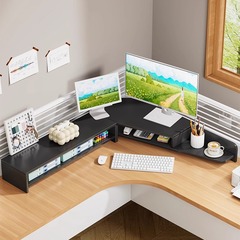 コンピュータの高くなる棚のディスプレイのスクリーンの支えの実木のデスクトップの収納棚の事務机の曲がり角の三角の物置棚
