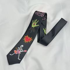 ネクタイ刺繍ブラックパーソナライズゴシックアクセサリー男性と女性クールjk文学パンクファッションy2kパームラブアイ