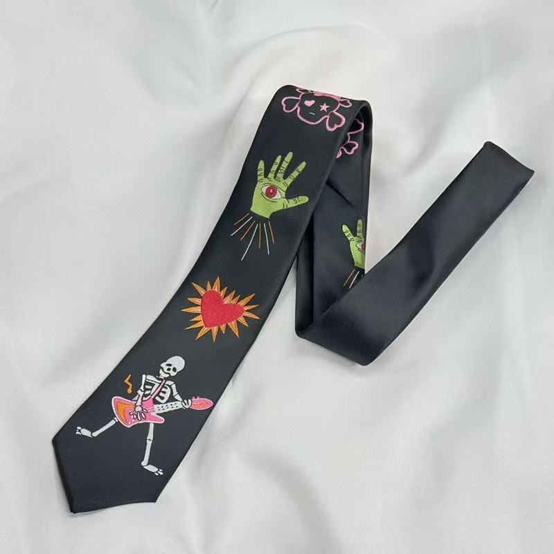 ネクタイ刺繍ブラックパーソナライズゴシックアクセサリー男性と女性クールjk文学パンクファッションy2kパームラブアイ|undefined