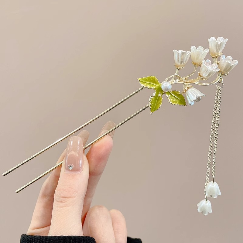 Horquilla de flores con flecos de estilo antiguo, temperamento femenino de alto nivel, escalón, horquilla de Hanfu, horquilla de cabello en la parte posterior de la cabeza, tocado de horquilla