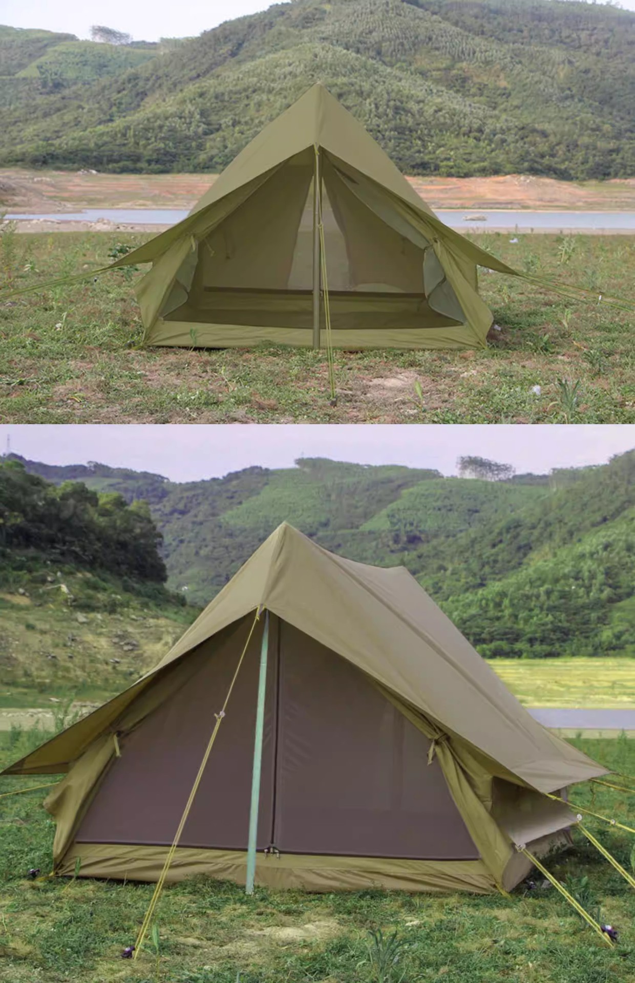 Outdoor Retro A-Shaped Tent for Two People, Rainproof Oxford Cloth Camping Tent, Portable Self-Driving Picnic Tent