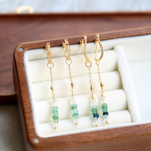 日系手作款古罗马绿玻琉璃925纯银耳环拉长石流苏女小众设计首饰