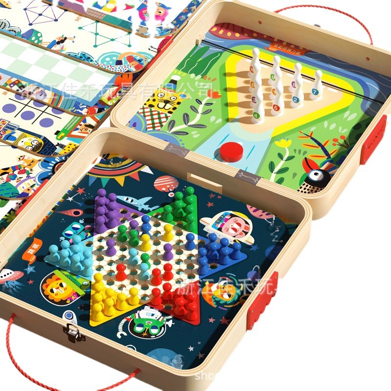 Juego de escritorio multifuncional ajedrez gobang ajedrez volador juego de tablero de ajedrez todo en uno colección de juegos de mesa educativos para niños