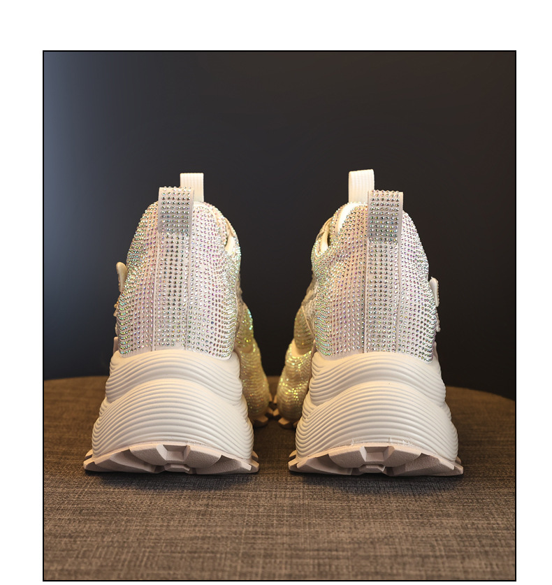 Giày sneaker nữ chunky đế dày đính đá pha lê thời trang — màu be chi tiết 20