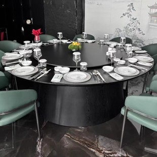 Electric Dining Table Large Round Table Slate Turntable New Chinoiserie Hotel Restaurant Club Commercial Solid Wood Classy 15 People 20 People