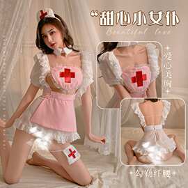 夜听香纯欲甜美花边护士透视网纱洛丽塔少女性感女仆制服连衣裙