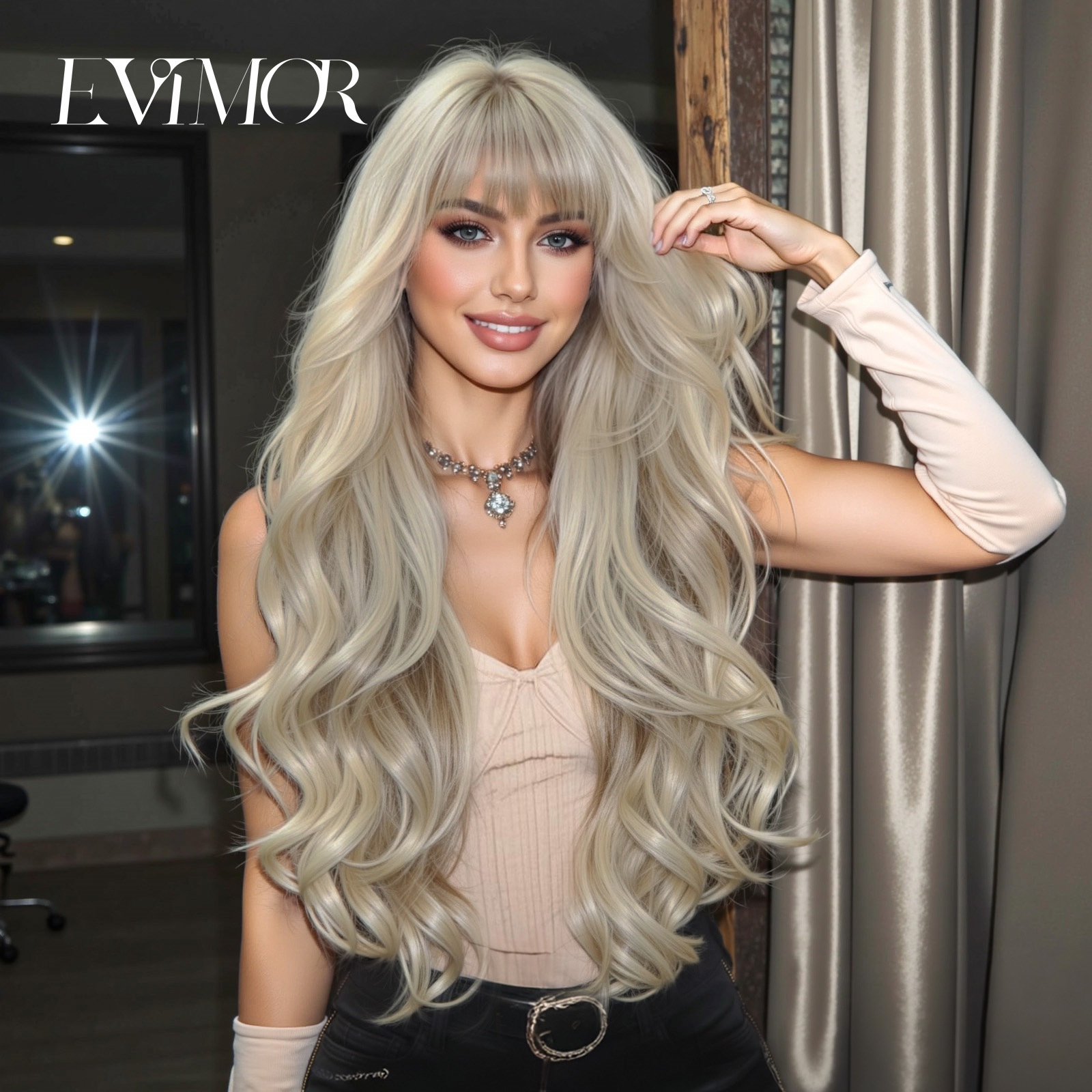 Comercio exterior europeo y americano Venta caliente peluca recta flequillo onda grande Pelo Rizado degradado marrón alta temperatura seda fibra química peluca cabeza cubierta