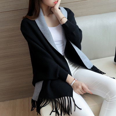 2024 Sweater Solid Color Cardigan New Cape Bat Sleeve Mid-Length Knitted Jacket Autumn Women's Shawl Loose