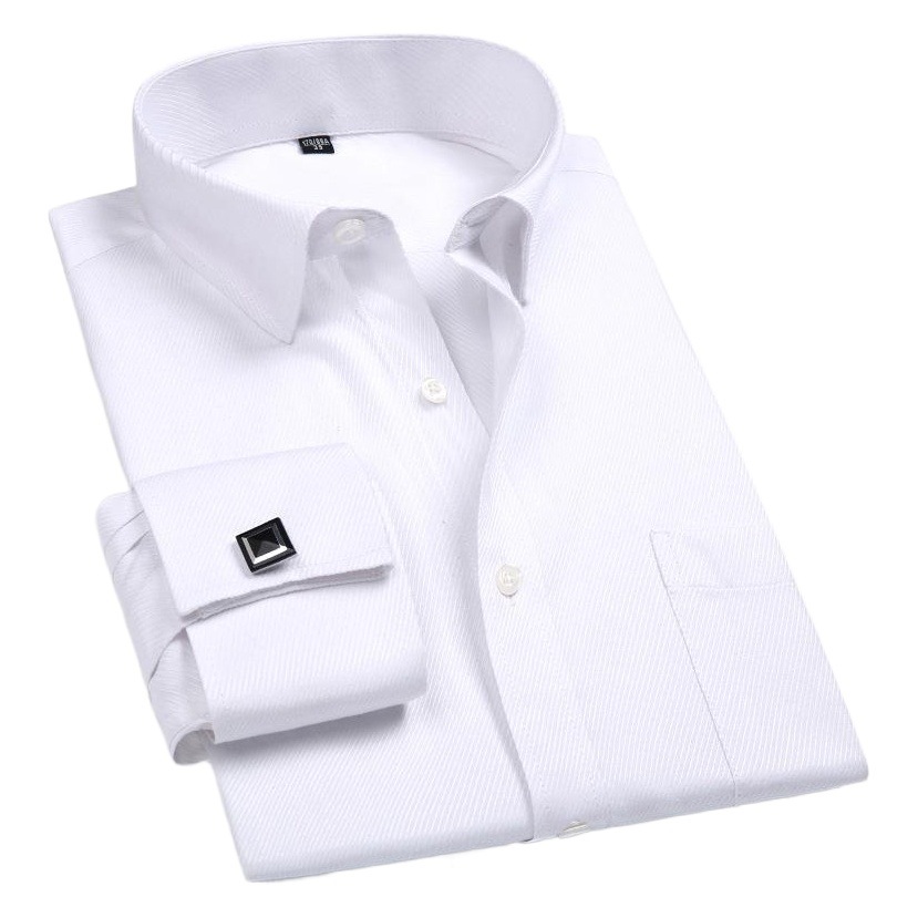 Camisa de manga larga de negocios franceses, gemelos de moda para hombres, camisa de cuello blanco, suelta, camisa francesa a rayas para hombres de gran tamaño, cruz