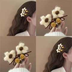 可爱绒花!毛绒花朵发夹!少女心边夹超仙刘海夹前额发夹旅行发卡