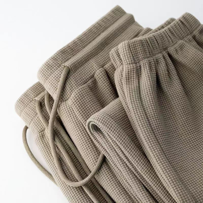 [Spot] Light Coffee American Style Waffle Pants Loose Casual Trousers Women's Trendy Sports Pants