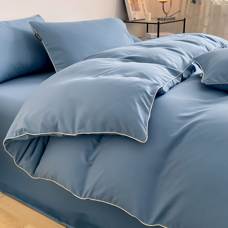 2025 New Wholesale Normcore Pure Color Simple Four-Piece Set Skin-Friendly Washed Cotton Brushed Bedding Student Three-Piece Set