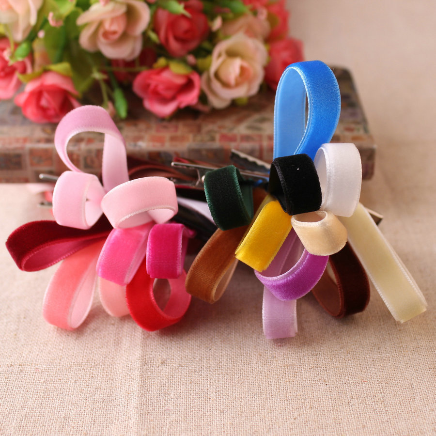 DIY发饰手工蝴蝶结材料 三鼎 10MM宽单面天鹅绒带丝带 20色入