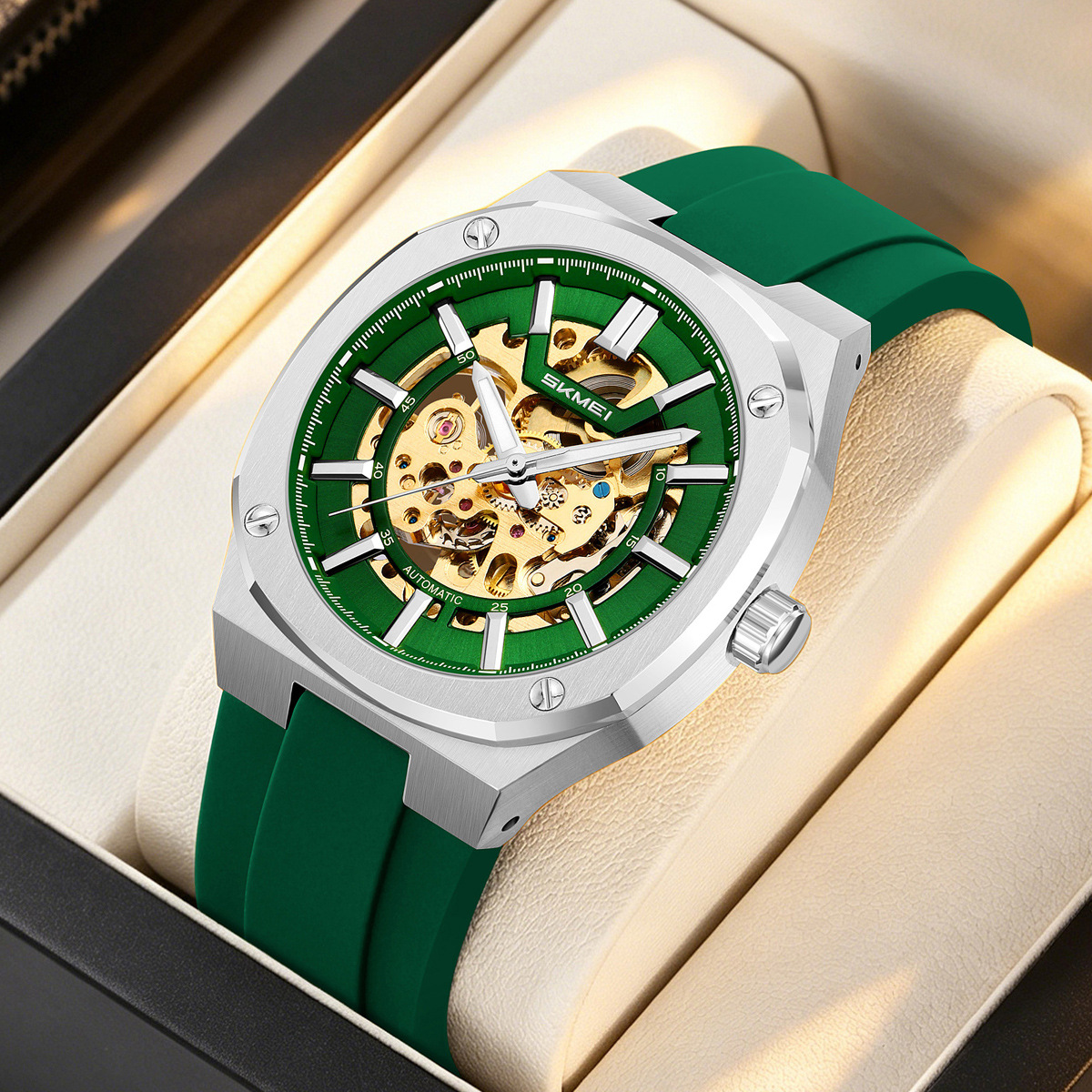Momento de relojes mecánicos mecánicos automáticos huecos de silicona impermeable correa relojes de hombre comercio exterior personalizado mayorista