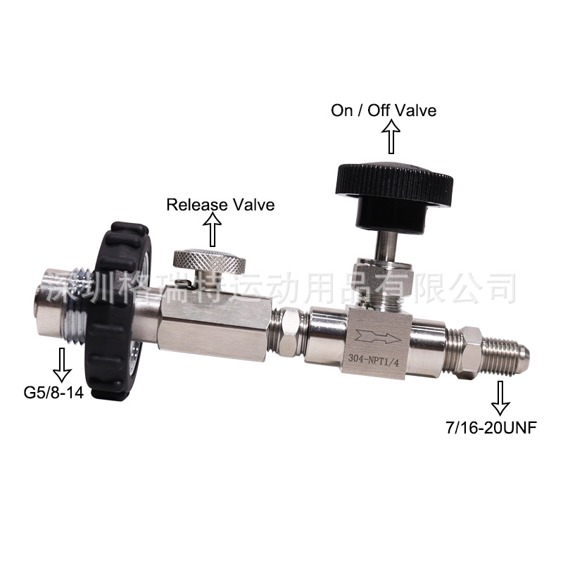 潜水气瓶充气转接头304不锈钢开关7/16-20UNF和G5/8接头机器充瓶