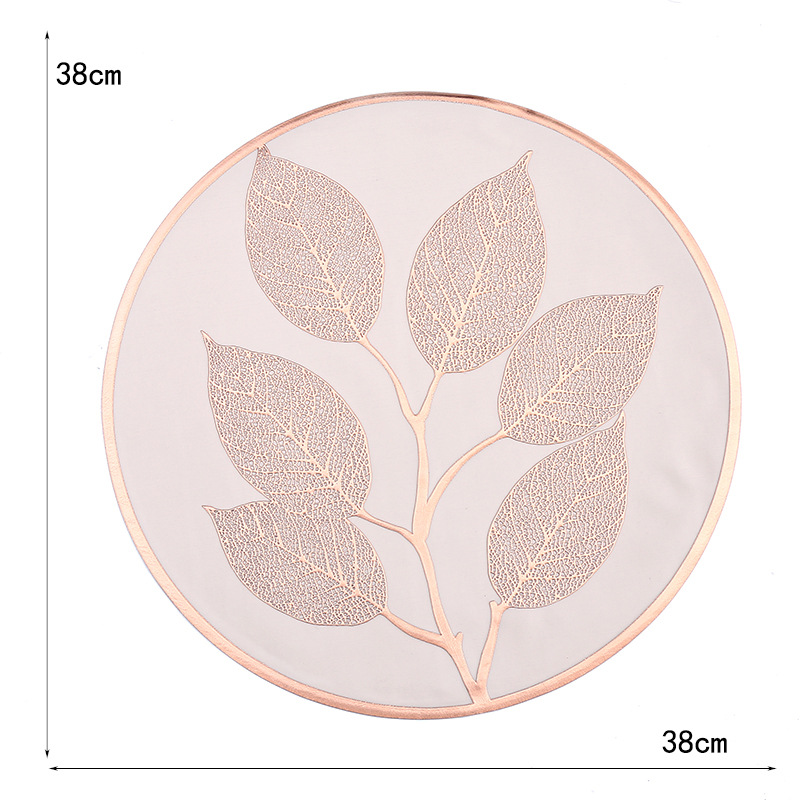 Mantel de PVC redondo de estilo europeo de Amazon, hojas creativas, cojín de aislamiento de restaurante de lujo ligero, mantel occidental avanzado a prueba de escaldaduras