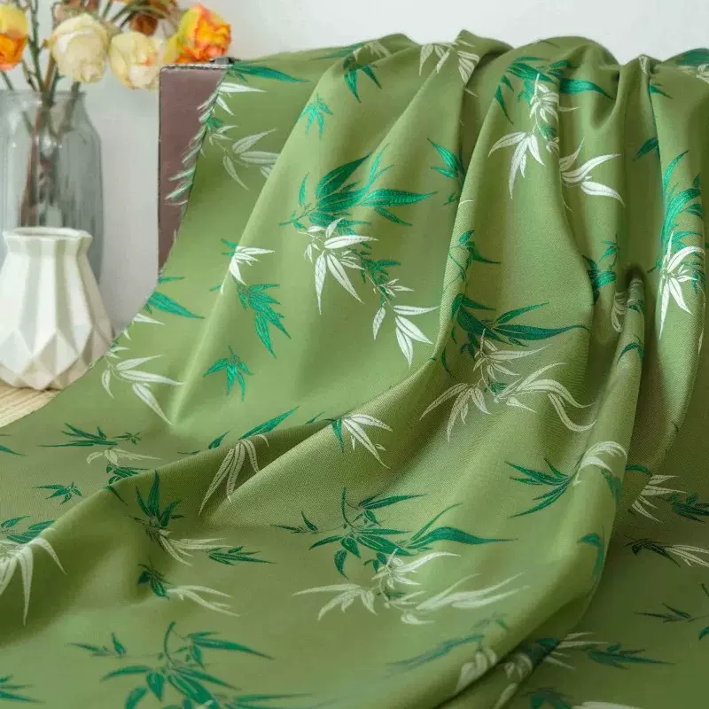 秋香绿竹叶 新中式国风面料复古风女士马甲旗袍汉服唐装服装布料